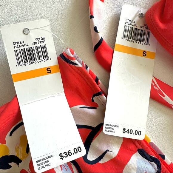 Catalina Bikini Set Red Floral Tie Top High Waisted Bottom Swimsuit Small NEW - Picture 9 of 12